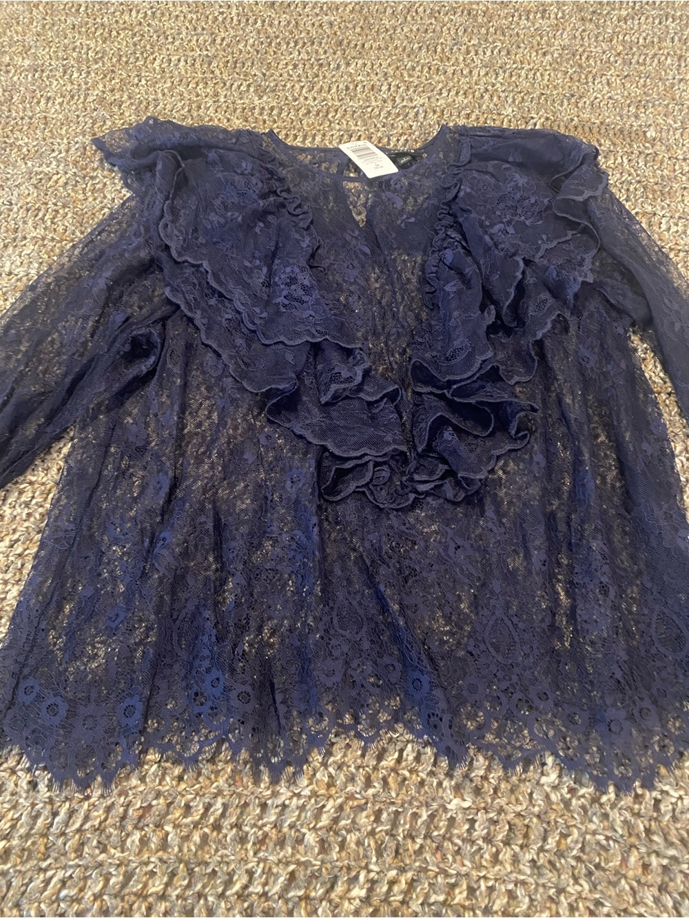 torrid Navy Lace Ruffle V-Neck Peplum Blouse